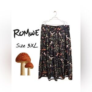 🍄🐰 Romwe Celestial Stars Owl Deer Mushrooms Wide Leg Casual Satin Pants 3XL 🐰🍄